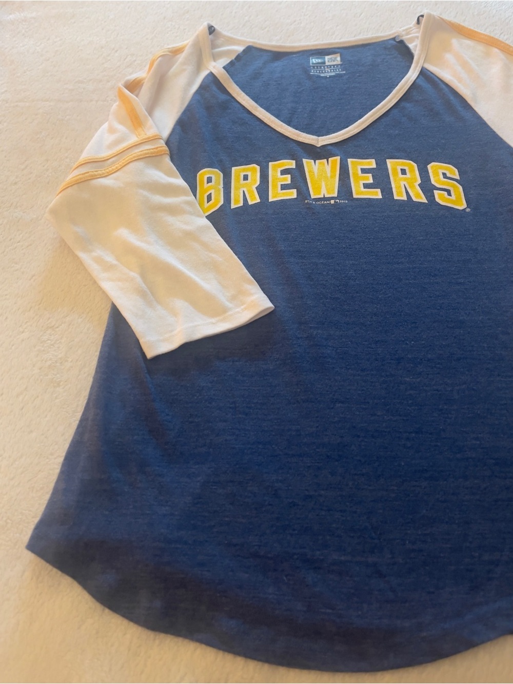 #New Era Brewers Navy, White & Yellow Raglan V-Neck
